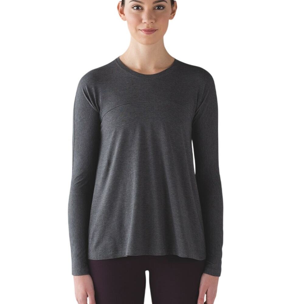 Lululemon Acadia Long Sleeve Heathered Gray Pima Cotton Casual Workout Tee